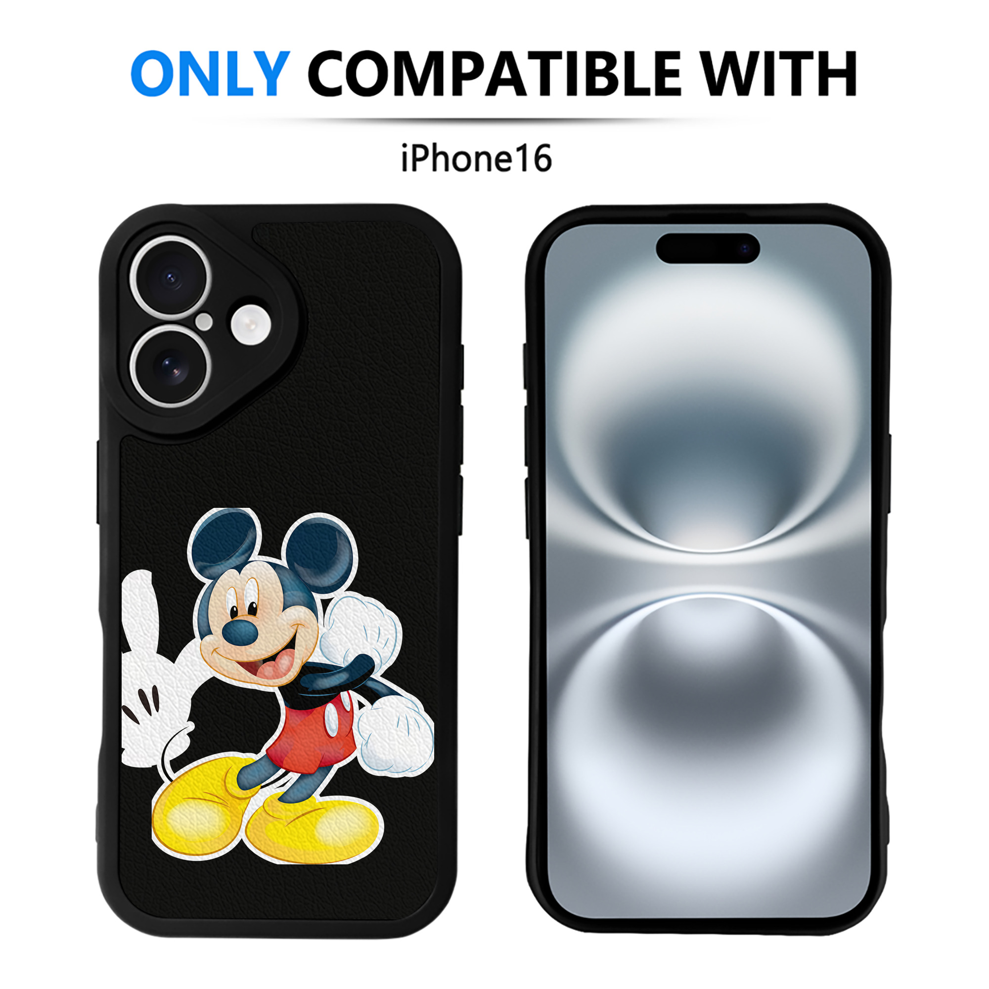 （画像用） ミッキーマウス Mickey Mouse 【iPhone 16シリーズ対応】シリコンスマホケース（レザー調） 材質：シリコン